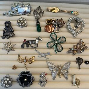 Vintage Brooch Collection with Silver and Gold Accents
